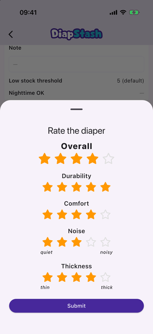 The Rate the diaper sheet with the five criteria
