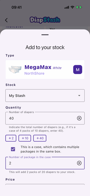 The Add to your stock sheet with the case option enabled