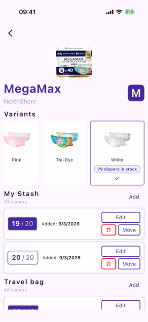 The stock-edit page with one section per stock