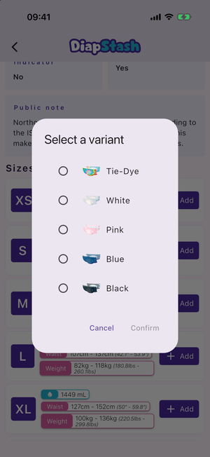 The Select a variant dialog